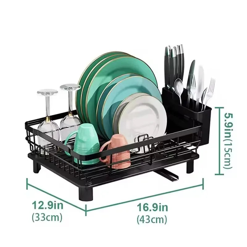 Dish Drying Rack with Cutlery Holder and Draining Tray - Kitchen Countertop Organizer