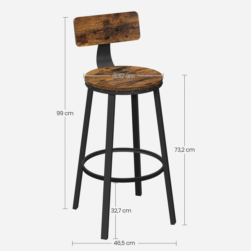 CANXANSA Industrial Bar Stool Set of 2 – Rustic Wood & Black Metal Chairs, 73cm Height for Kitchen Island & Home Bar (VASAGLE Style)