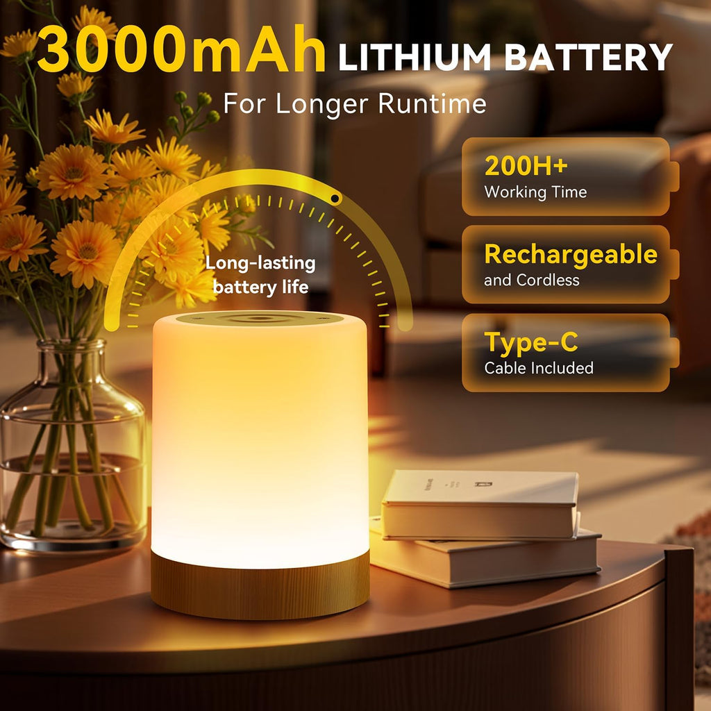 Auxmir Nachtlicht Nachttischlampe Touch Dimmbar Mit 256 RGB Farben 5 Modi, 3000Mah Tischlampe Kabellos USB Aufladbar Timing Funktion, Tragbar LED Lampe Stilllicht Kinder Für Schlafzimmer Wohnzimmer