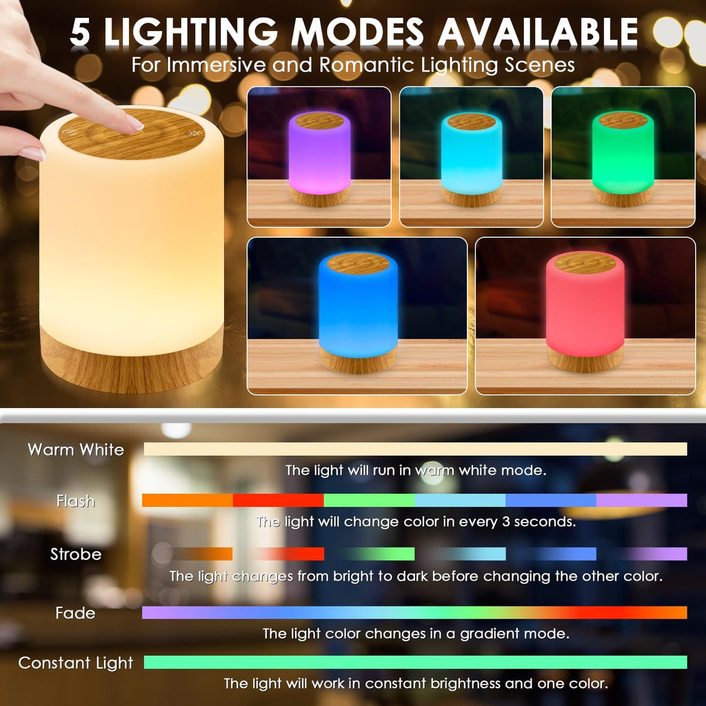 Auxmir Nachtlicht Nachttischlampe Touch Dimmbar Mit 256 RGB Farben 5 Modi, 3000Mah Tischlampe Kabellos USB Aufladbar Timing Funktion, Tragbar LED Lampe Stilllicht Kinder Für Schlafzimmer Wohnzimmer