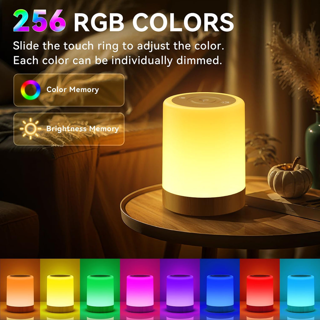 Auxmir Nachtlicht Nachttischlampe Touch Dimmbar Mit 256 RGB Farben 5 Modi, 3000Mah Tischlampe Kabellos USB Aufladbar Timing Funktion, Tragbar LED Lampe Stilllicht Kinder Für Schlafzimmer Wohnzimmer