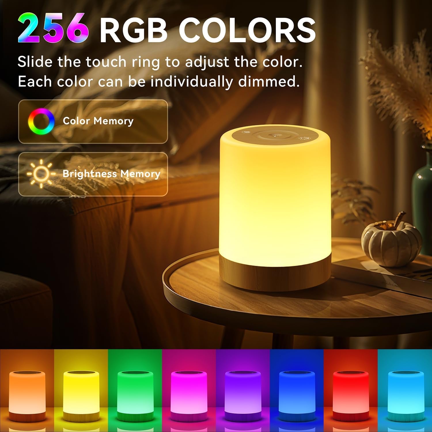 Auxmir Nachtlicht Nachttischlampe Touch Dimmbar Mit 256 RGB Farben 5 Modi, 3000Mah Tischlampe Kabellos USB Aufladbar Timing Funktion, Tragbar LED Lampe Stilllicht Kinder Für Schlafzimmer Wohnzimmer