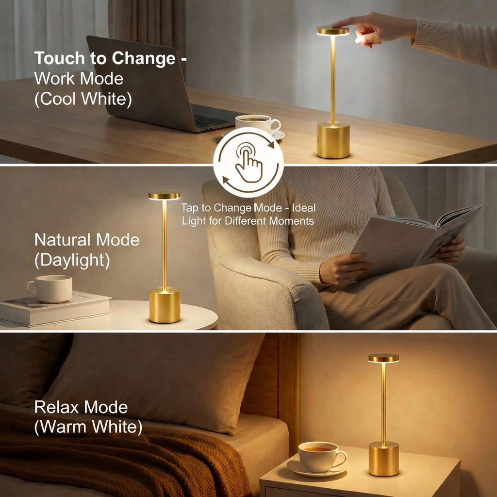 AuraNode™ Elite: Cordless Touch-Sensor LED Table Lamp – Minimalist Ambient Lighting for 2026 Homes